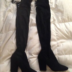 Suede black knee high boots